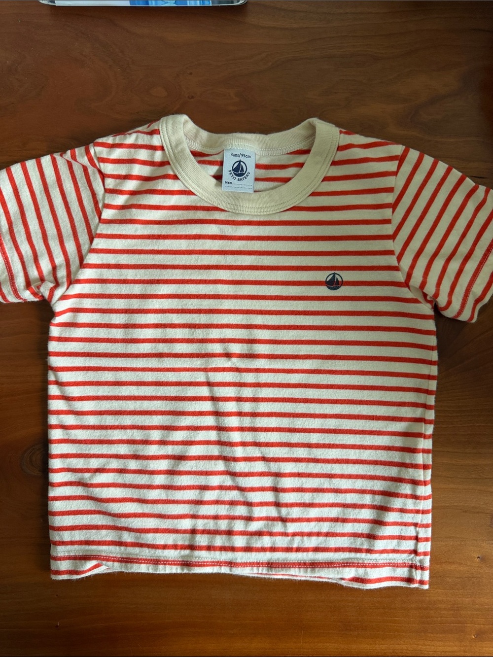 Petit Bateau Cream & Red Striped Crewneck Tee
